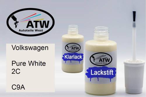 Volkswagen, Pure White 2C, C9A: 20ml Lackstift + 20ml Klarlack - Set, von ATW Autoteile West.